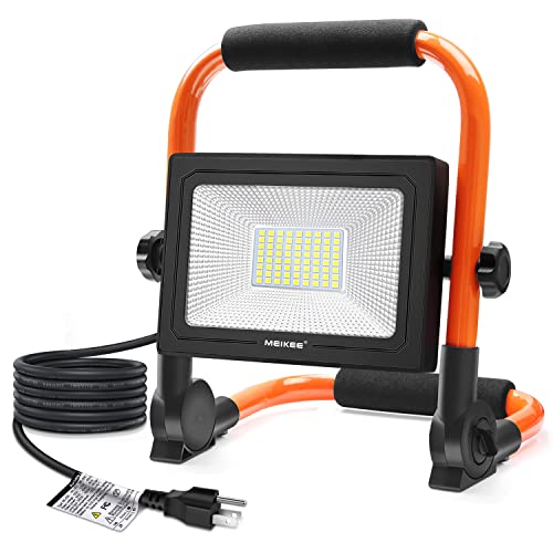 MEIKEE 爆光LED投光器 作業灯 ポータブル投光器 フラッドライト 置き型 60Ｗ 5200LM 600Ｗ相当 省エネ 6500K白色 50000時間使用寿命 SMDチップ*72 IP66防水 3.5Mコード 90-110V対応 ３Pプラグ PSE認