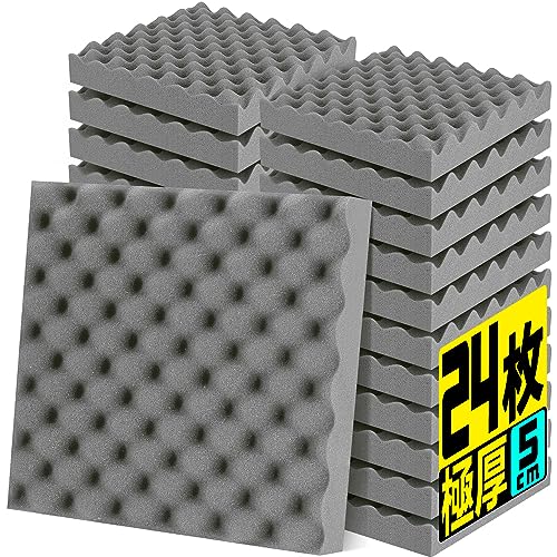 Moon River 吸音材 防音材 25kg/m? 高密度 吸音パネル 軽量 部屋用 設置簡単 吸音パネル 吸音対策 インテリア 楽器 壁 ドア 消音 騒音 防音 湿気防止 保温 難燃 吸音ボード 30×30×5cm 両面テープ付き (2.16平方メートル, グレ