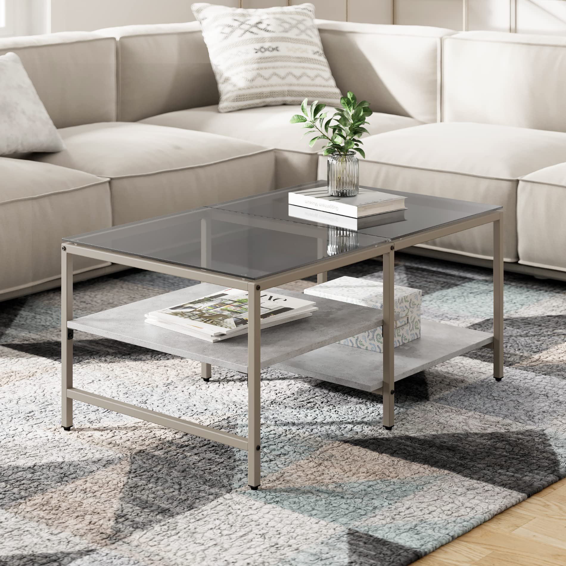 楽天市場】色：岩グレー HOMOOI ローテーブル センターテーブル ガラス