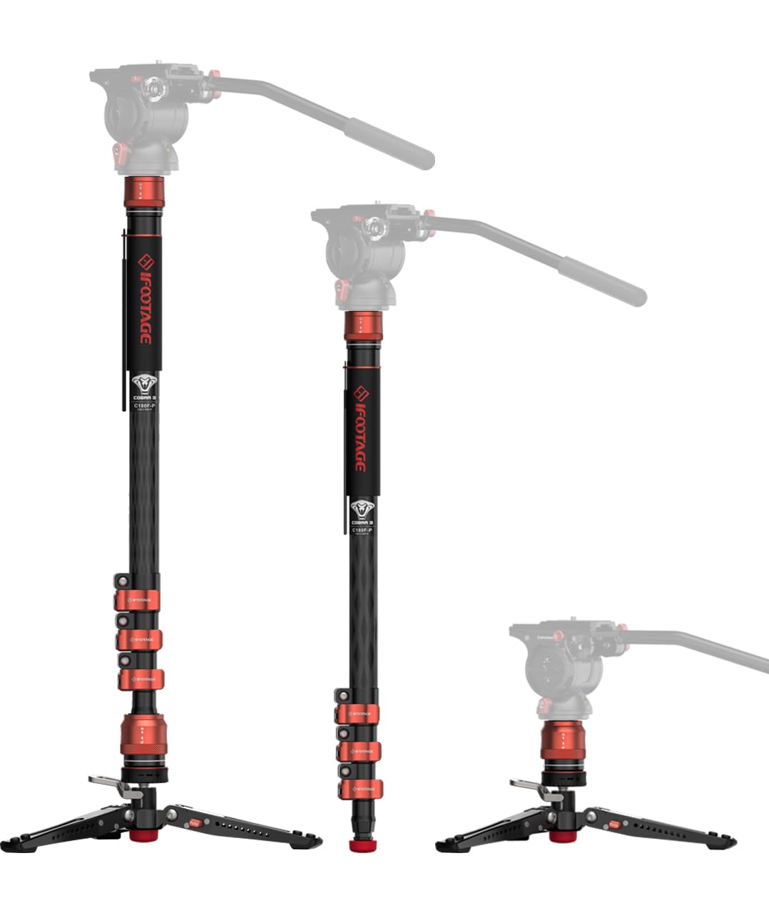 IFOOTAGE Cobra 3 C180F-P カメラ 一脚モノポド ペダル付属、180cmのカメラ用モノポド、プロフェッショナルカーボンファイバー旅行用モノポド フィート付属、ペイロードは8KGです