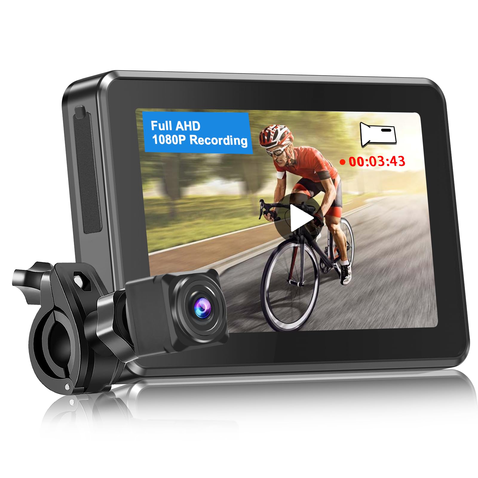 PARKVISION 自転車ミラー 自転車ドライブレコーダー 録画機能付き自転車バックミラー 1080P超精細画質 110度水平画角 360°回転可能 ハンドル自転車バックカメラと4.3インチモニター 18~42mmハンドル対応可能 電気自動車、マウンテン