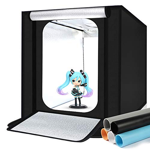 【撮影ボックス 50ｘ50ｘ50cm 撮影キット FOSITAN 5色背景シート（黒、白、黄、青、グレー） スタジオボックス 撮影スタジオ マルチアングル撮影 140個LED 5800K 調光器付き ディフューザー付き 調光可能 スタジオボックス