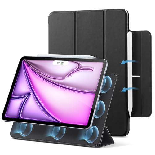 ESR iPad Air 13インチ ケース（2024）iPad Pro 12.9 ケース(2022/2021/2020)専用 強力マグネット吸着式、スリムな三つ折りスタンドケース、Pencil Pro/USB-C完全対応、自動ウェイク/スリープ、耐久性保