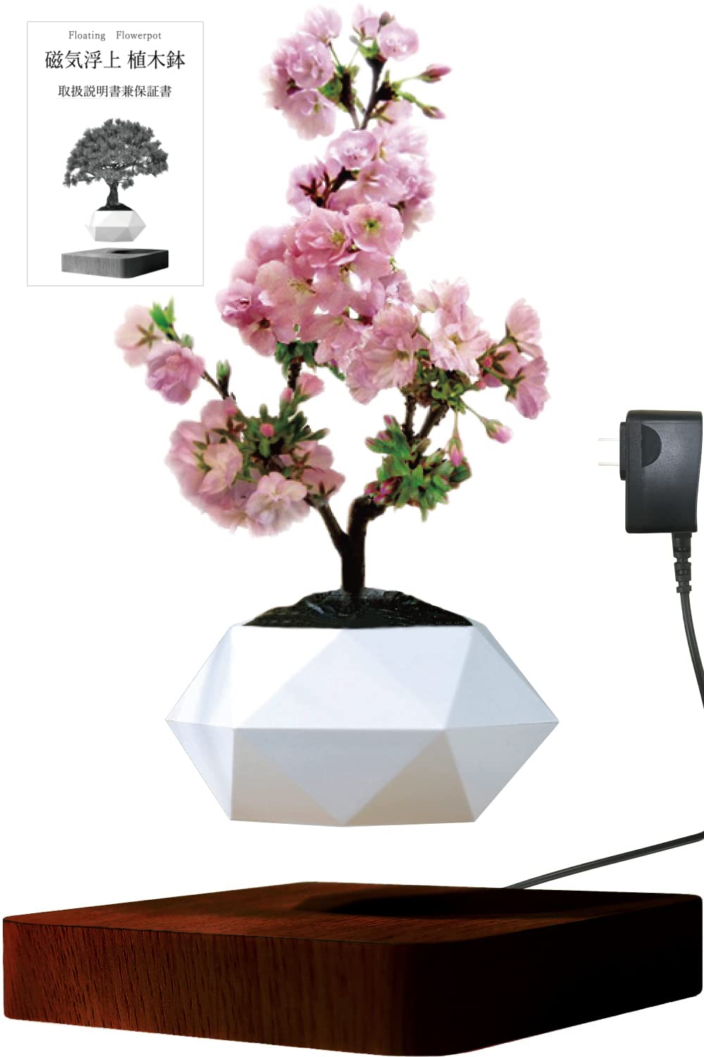 浮く植木鉢 台座カラー 木目調 ブラウン 濃茶色/Floating Flowerpot フローティング フラワーポット 磁気浮上 植木鉢 浮遊 プランター 盆栽鉢