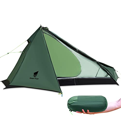 GEERTOP テント 1人用 ソロテント ワンポールテント 900g コンパクト 設営簡単 登山 5000mm防水 ツーリング バックパッキング ハイキング 釣り 【アップグレード版】（テントを支えるトレッキングポールを含まれていません）