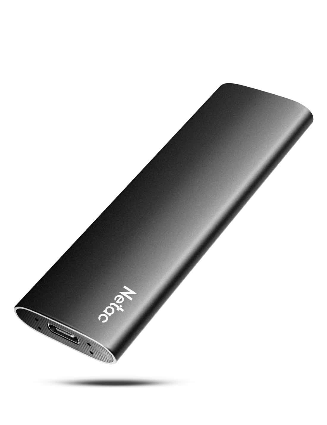 Netac 1TB ポータブルSSD 超小型外付け 最大550MB/s デスクトップストレージ 拡張 Type-C/Type-A 超薄型アルミケース/耐衝撃/静音/ブラック レザーケース付き 正規品3年保証