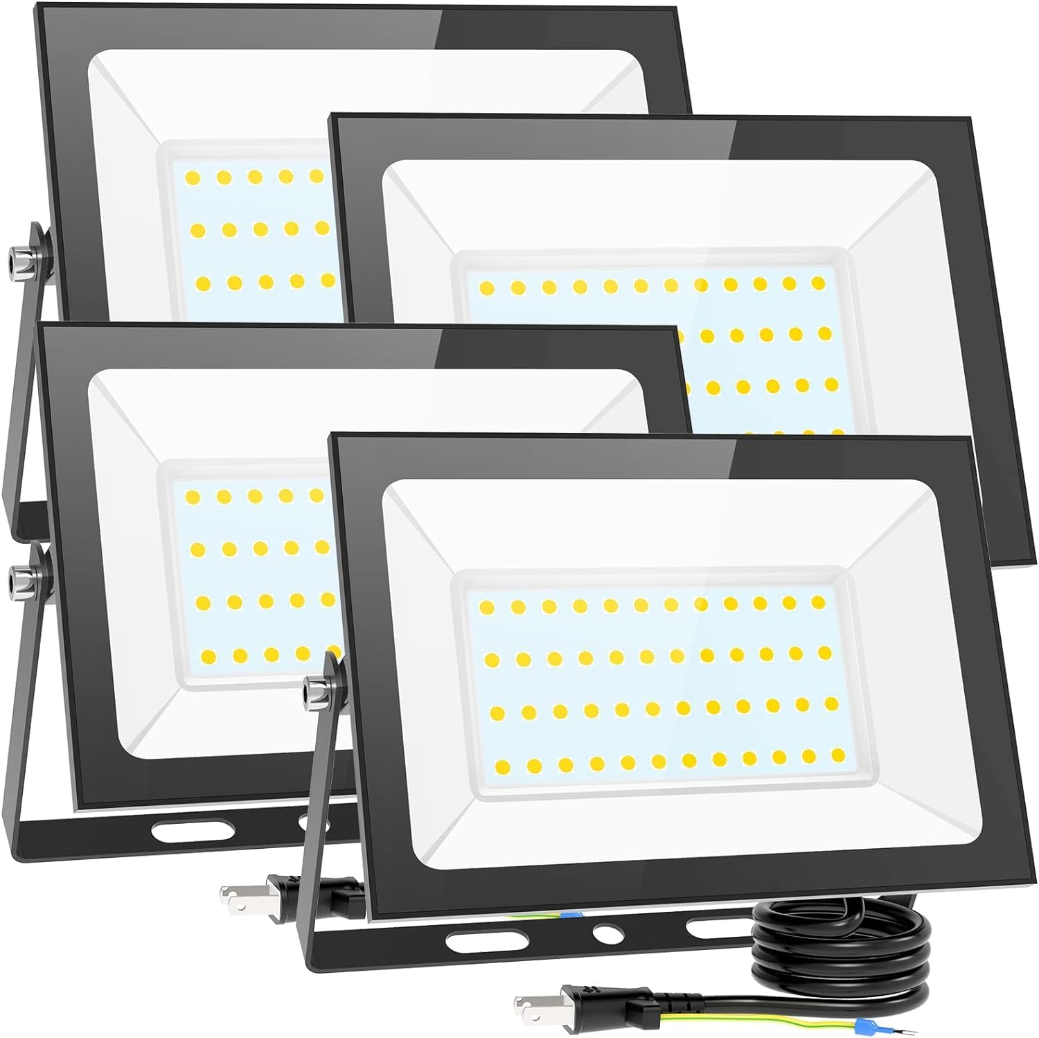 KIWEN【超薄型・4個セット】 LED投光器 80W 10000LM 昼光色 ledライト 屋外 IP66 防水 豪雨対応 作業灯 led 100V対応 アース付きプラグ PSE認証済 灯光器 高演色Ra85以上 外灯 高輝度 省エネ 120°広角 屋外|生活応援ショップ 店