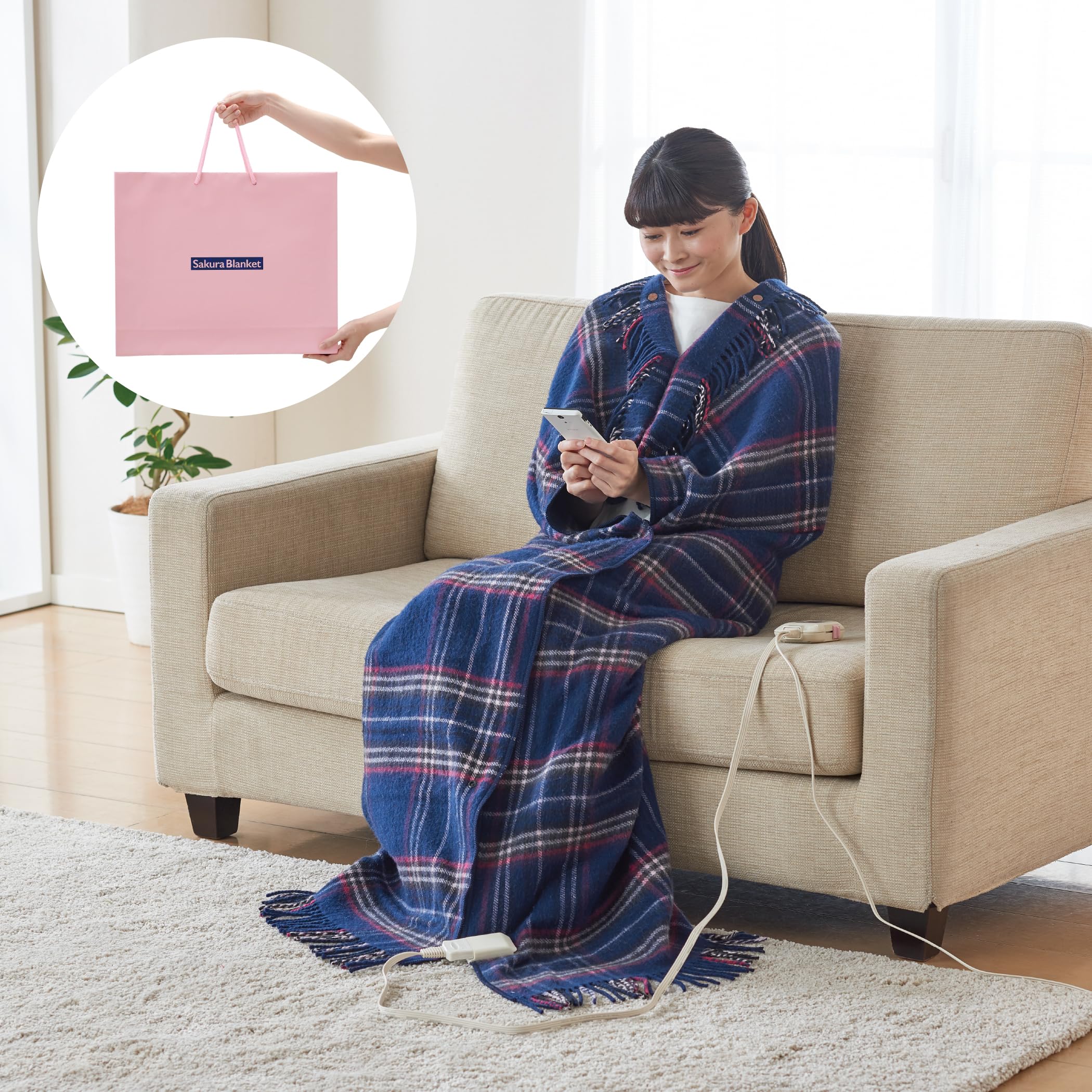 Sakura Blanket (サクラ ブランケット) プレゼントやギフトに最適！ 170&times;130cm 日本製 洗える ホットスローケット SAKURA39-TK1(NB) ネイビーブルー（ショッピングバックに入れお届けします)｜生活応援ショップ　店