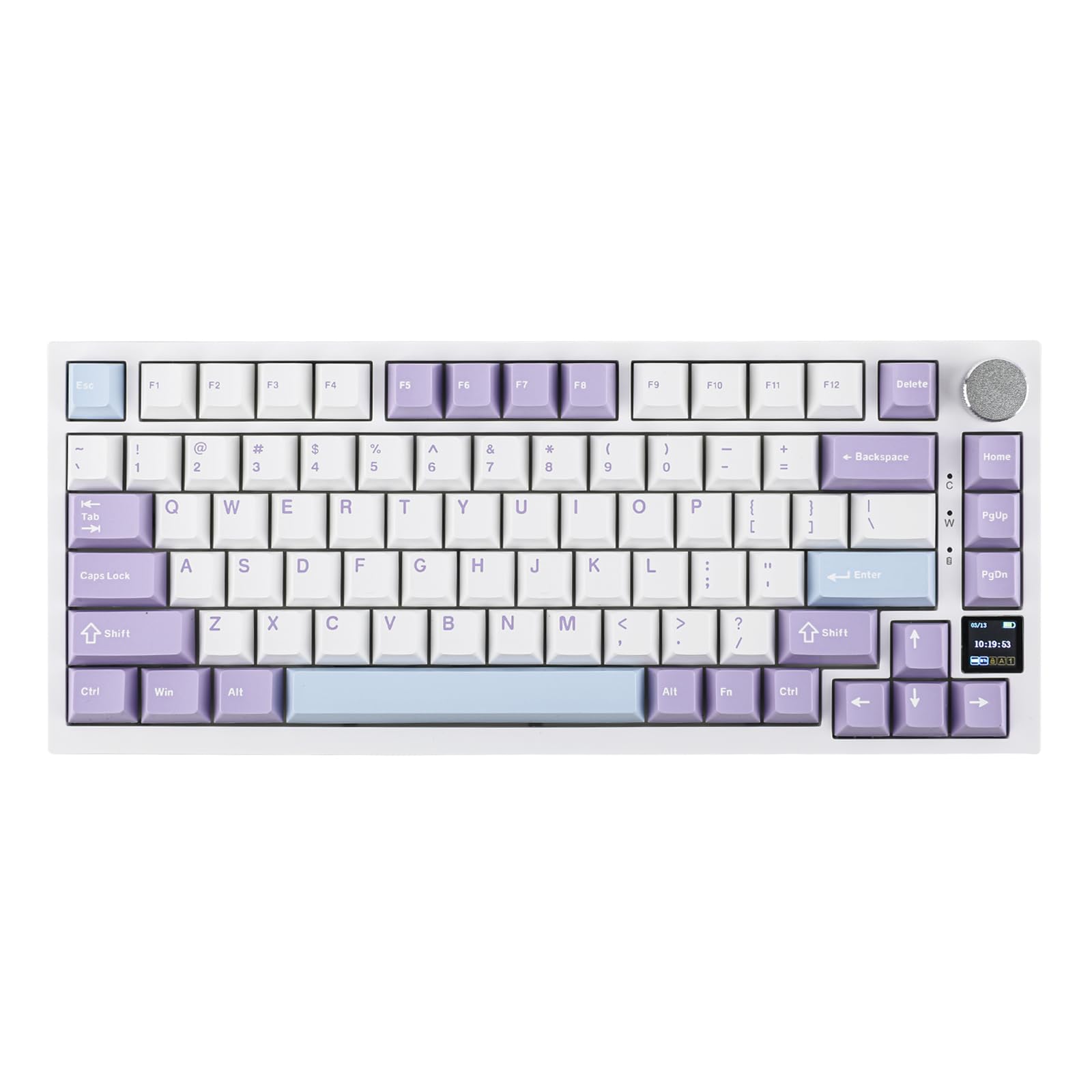 EPOMAKER Ajazz AK820 Pro ゲーミングキーボード 75% ガスケット搭載 メカニカルキーボード TFTスクリーン 3モード(Bluetooth 5.1/2.4Gワイヤレス&Type-C有線) 消音フォーム搭載 (White Purpl