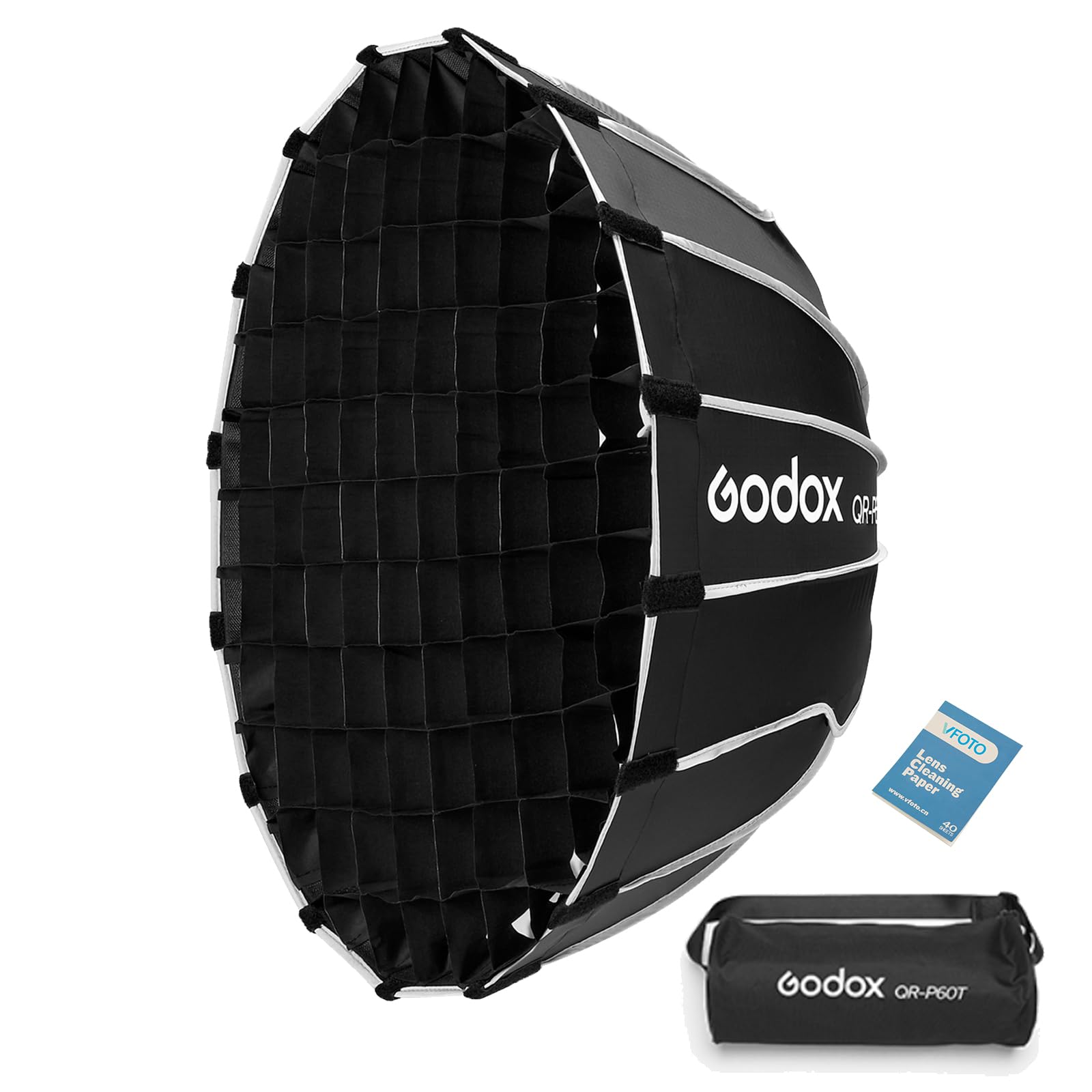 GODOX QR-P60T ソフトボックス 60CM パラボリック クイックセット 柔らかい箱 ハニカムグリッド付き 折りたたみ 収納バッグ付き Bowensマウント ゴドックス MS200-V MS300-V SK400II-V DP400III-V D｜生活応援ショップ　店