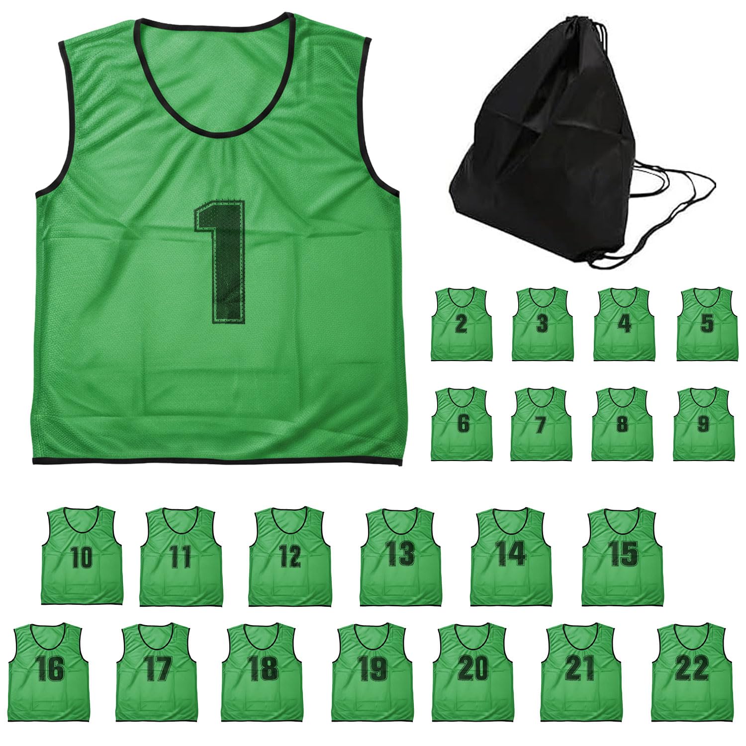 [ロジック] ビブス セット ゼッケン 収納バッグ付き 番号入り メッシュ サッカー バスケ フットサル 学校 行事 自治体 運動会 22枚セット 大人用 グリーン 7,844円