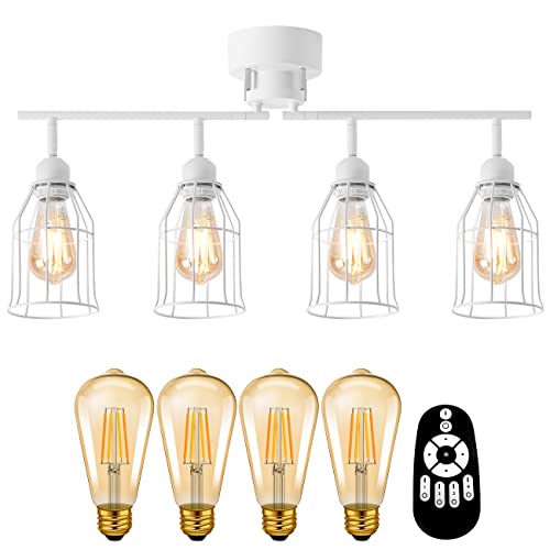 PNRLUX シーリングライト 8畳 スポットライト 4灯 E26口金 消費電力6W（60W形相当）600LM LED電球60w形付き 調光 調色 リビング照明 おしゃれ リモコン付き 省エネ 照明器具 カフェ風 北欧風 折りたたみ式 遠隔操作 照明 間接