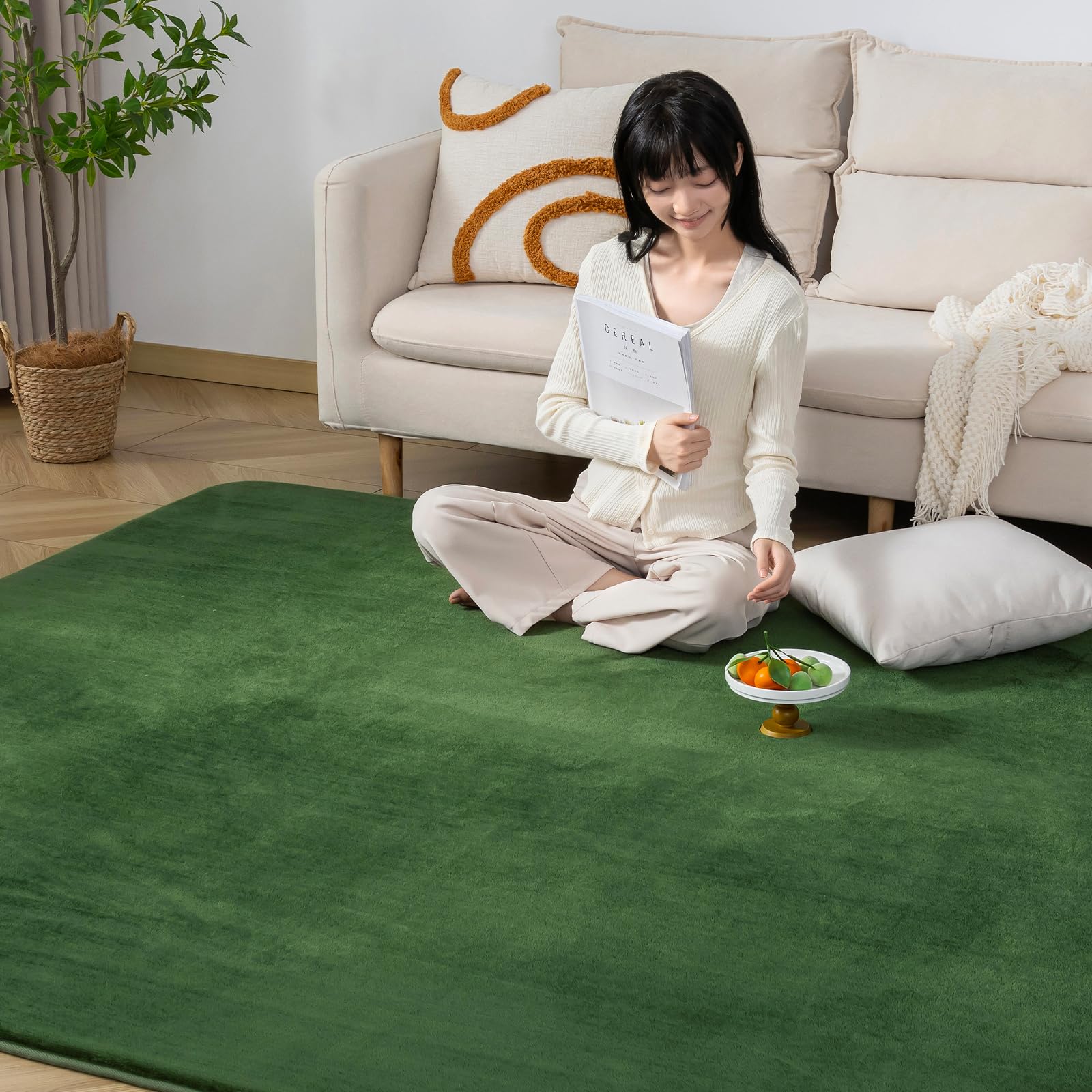 Keusnix ラグ カーペット 高反発 ラグマット 極厚25mm 絨毯 厚手 200x300cm 4.5畳 滑り止め付 抗菌・防ダニ加工 オールシーズン快適 リビングマット ふわっと手触り じゅうたん こたつマット 床暖房・ホットカーペット対応 グリーン