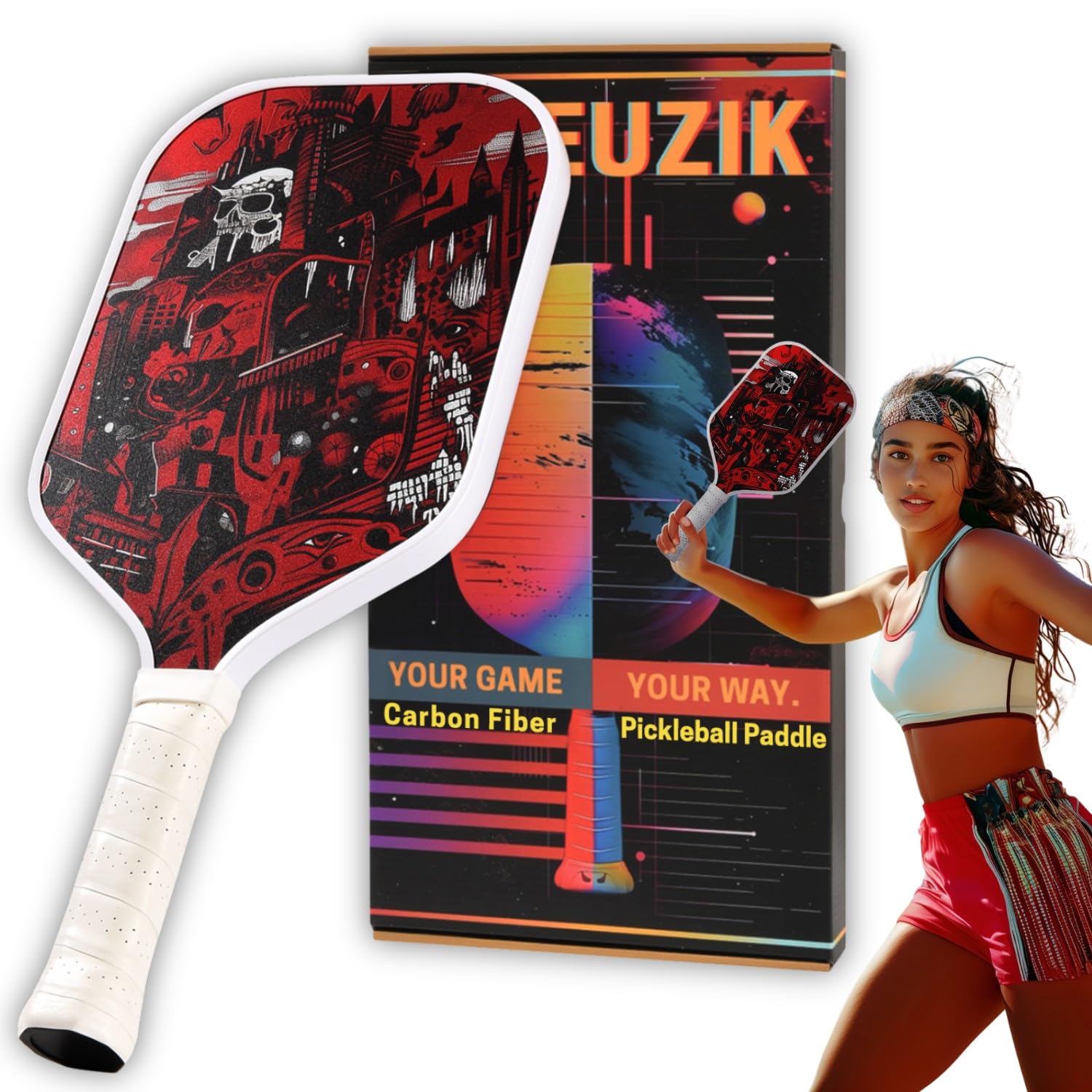 SWEUZIK カーボンファイバー ピックルボール パドル Carbon Fiber Pickleball Paddle コントロールを強化する高性能マット表面 16mm 炭素繊維 ピックルボール ラケット 人体工学に基づくデザイン 屋内室外兼用 初心者