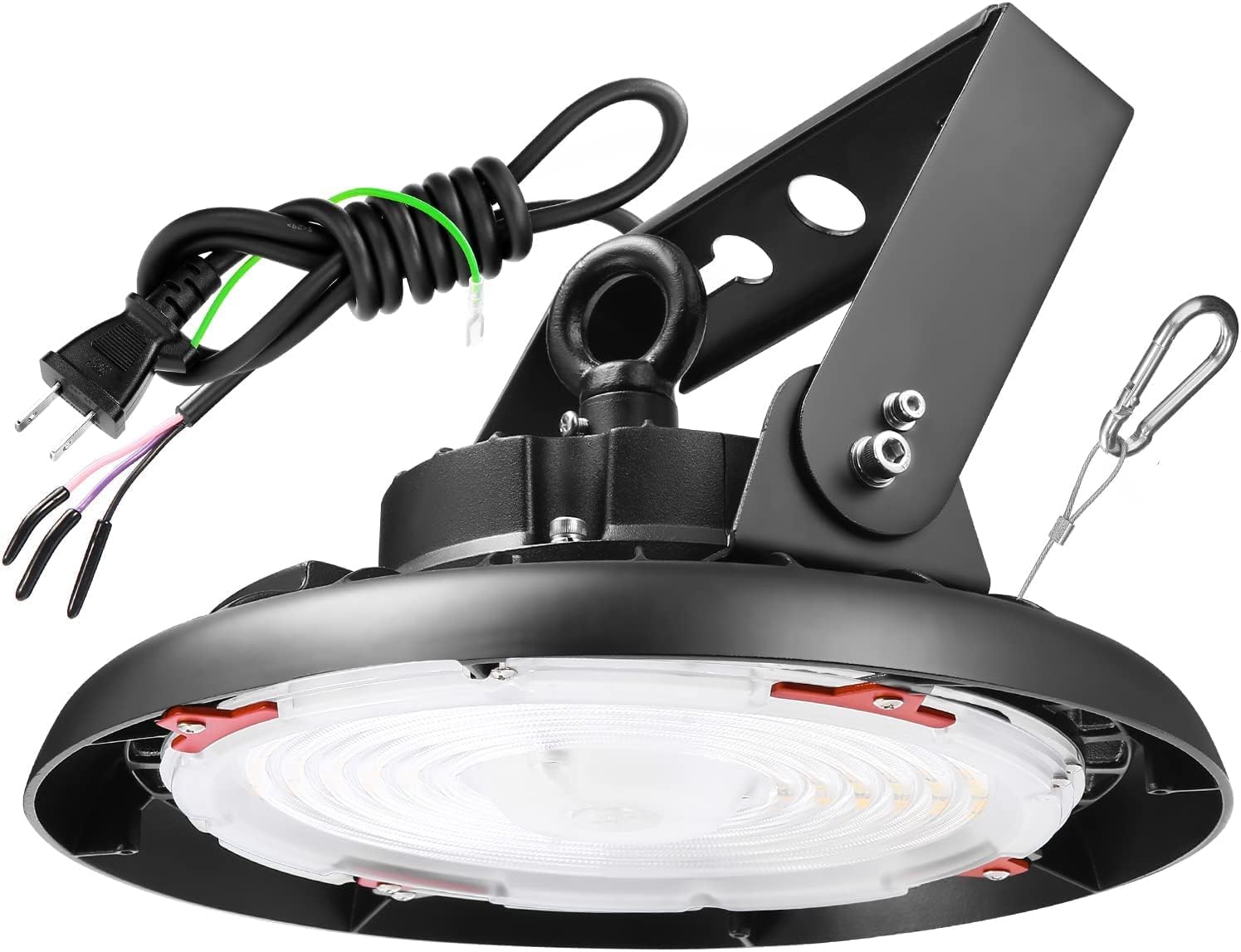 LED150W高天井灯 高天井照明 昼白色5000K [1.5M配線プラグ付] AC100-277V 21000LM(1500W水銀灯相当）[3年保証] UFO型ハイベイライト IP65防水防塵 LED投光器 安全ロープ付き 掲示板 作業灯 駐車場 運動場