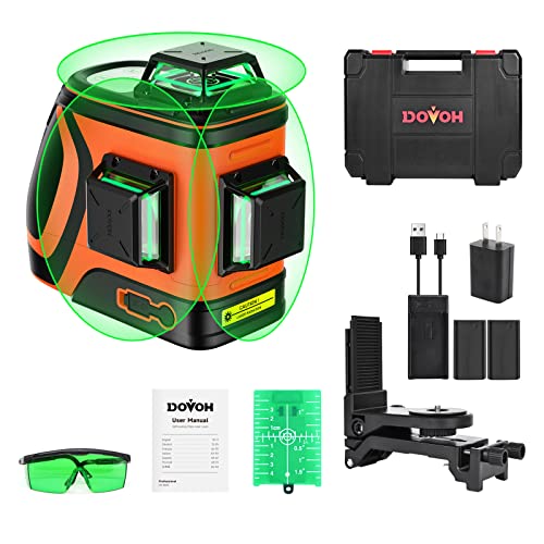 DOVOH レーザー墨出し器 レーザーレベル 屋外用 110mw 高輝度 レーザー水平器 360度 フルライン 高精度 充電式水準器 建築用 自動補正 12ライン グリーン 墨出し機 Type-C充電可能 受光器対応 H3-360G
