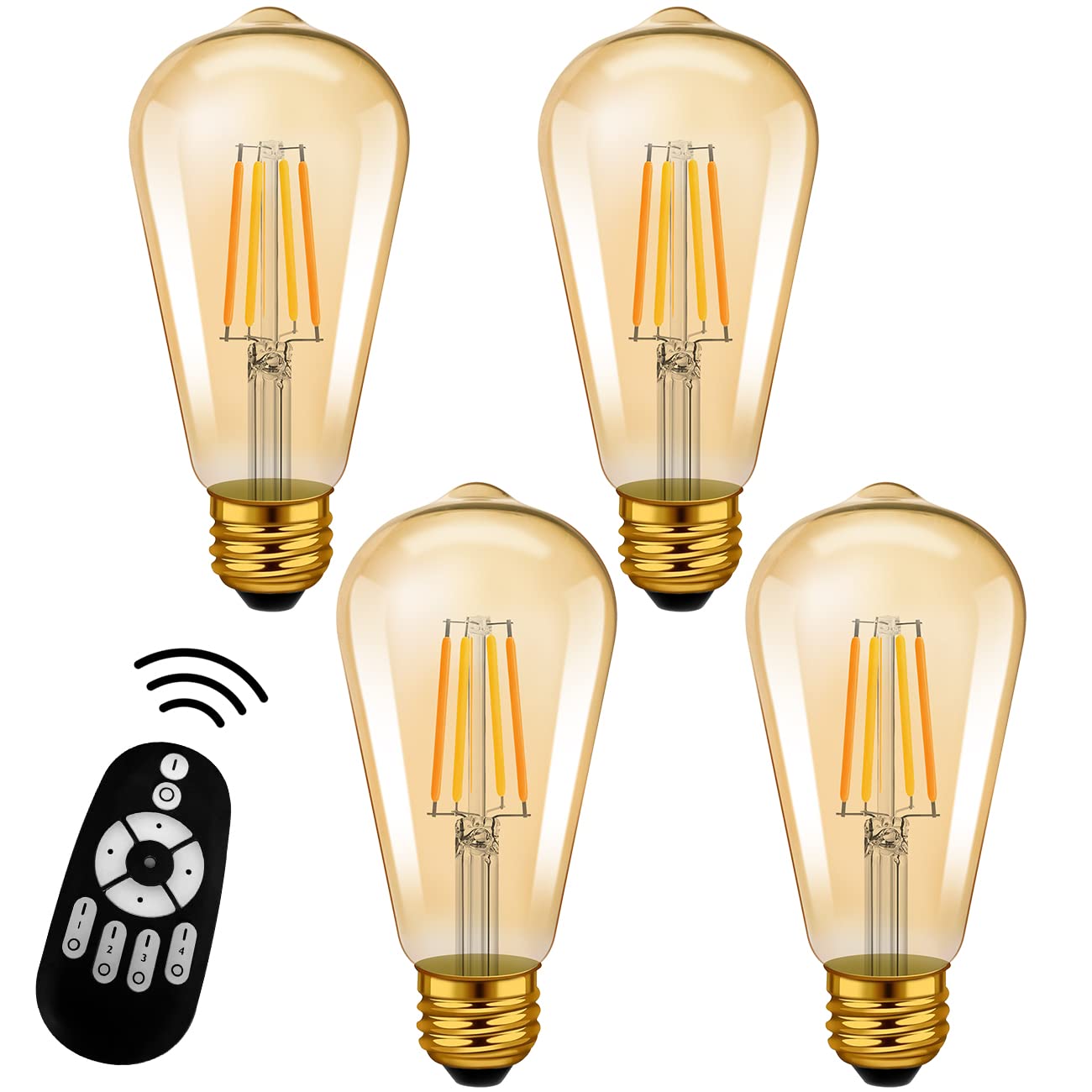 LVWIT フィラメント電球 60W形相当 E26口金 LED電球 600LM 調光 調色 リモコン付き LEDランプ 茶色 消費電力6W 遠隔操作 昼光色 昼白色 電球色 常夜灯 広配光タイプ 省エネ 雰囲気 4個セット（電池別売）