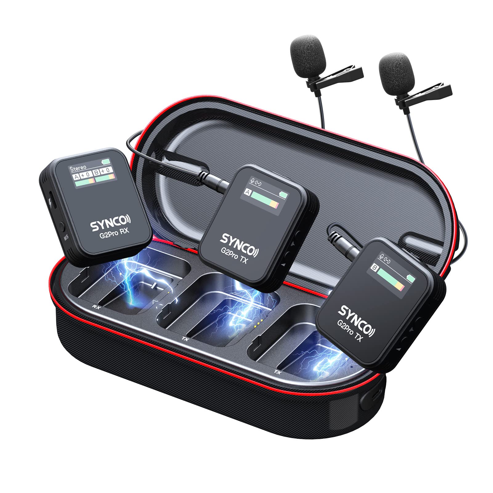 ワイヤレスマイク, SYNCO G2A2PRO 充電ケース持ち iPhone/Android/パソコン/アクションカメラ/一眼レフカメラ対応 音量調整 ノイズキャンセリング機能 3つモード 小型軽量 持ち運び便利 長時間使用可能, ピンマイク-ワイヤレス-
