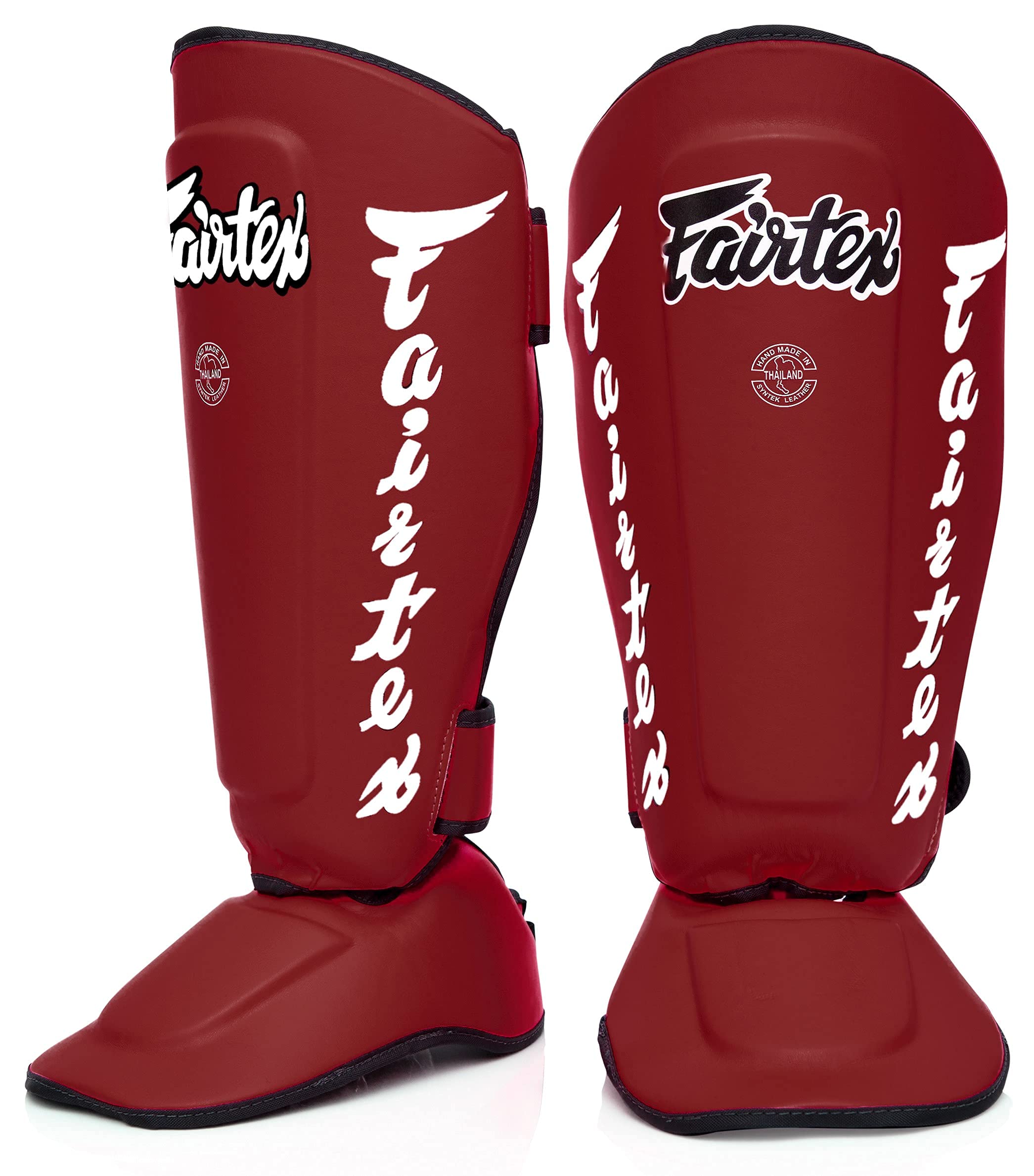 Fairtex SP7 ムエタイ すね当て メンズ レディース キッズ | シンテックレザー製シンガード プレミアム 軽量 丈夫 | 取り外し可能なすね&フットプロテクター - M レッド|生活応援ショップ 店