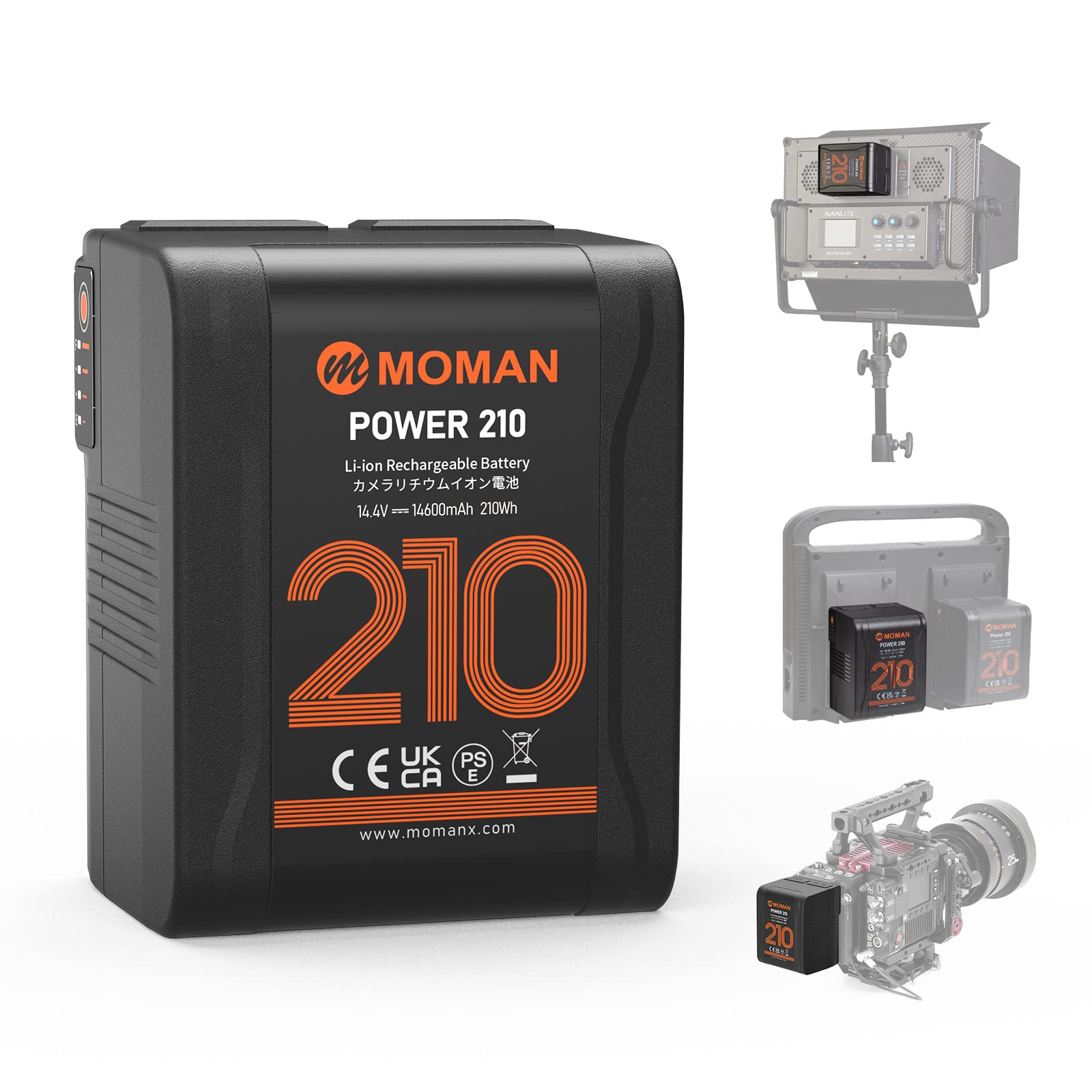 Vマウントバッテリー, 14600mAh Moman(モーマン) power 210 大容量 vマウントバッテリー PD3.0 65w usb-c出力対応 48w充電 BP出力 動作温度-20℃~50℃ 総出力200W,バッテリー 大容量-65w usb-