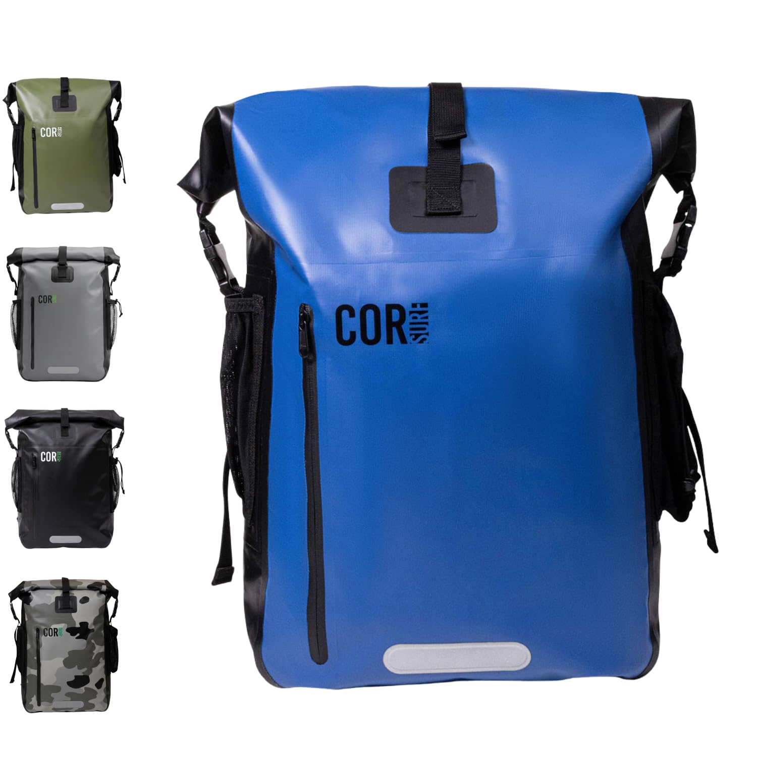 COR Surf 防水ドライバッグバックパック パッド入りラップトップスリーブ付き 25L & 40L 高耐久 ロールトップパック, ダークブルー, 40L, 旅行用バックパック。