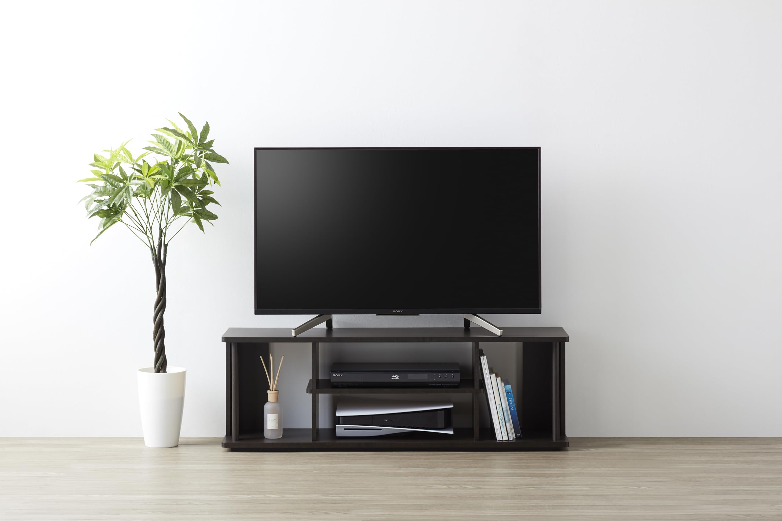朝日木材加工(Asahiwood) テレビ台 atra 50型 幅115cm ブラック 支柱木製 縦型収納 AMA-4012AV-BK