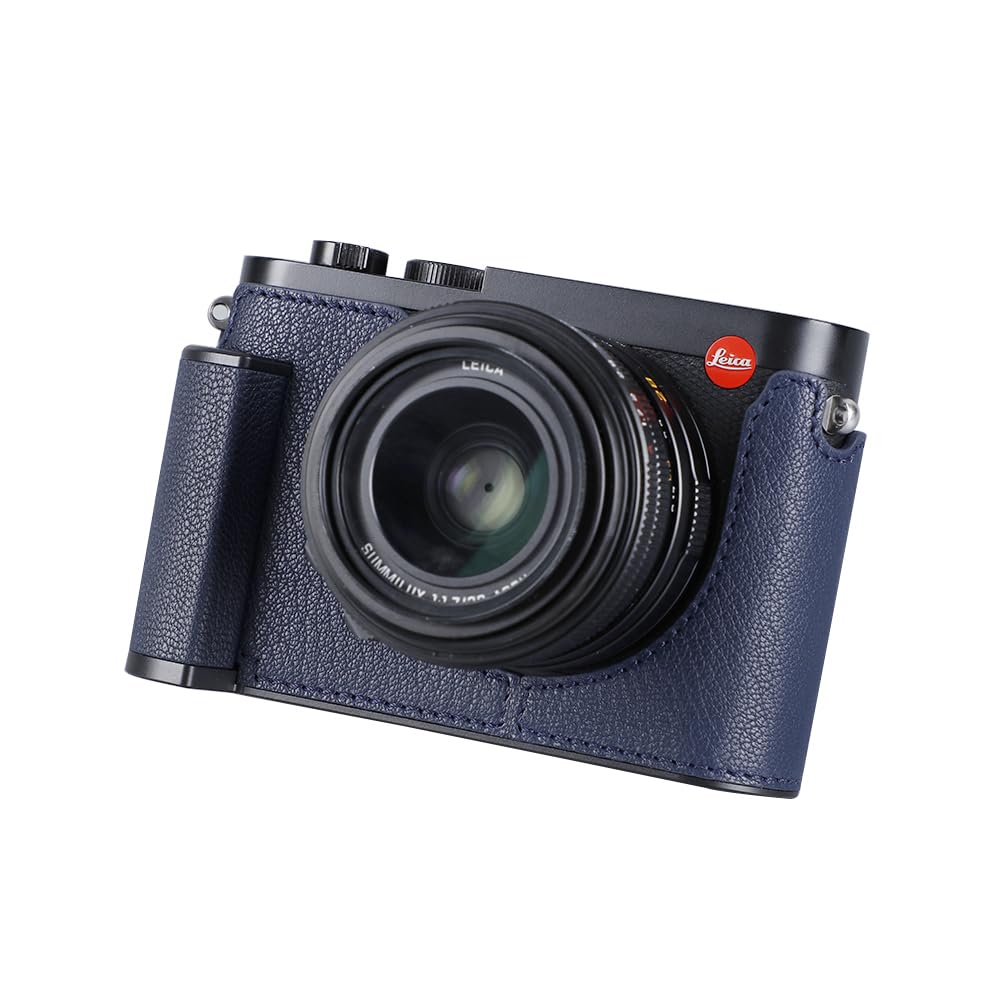 SIUTATDSH カメラハーフケース Leica Q2用、ビンテージメタル本革カメラ保護ケース スタイリッシュ ポータブル 耐衝撃 (ブルーL)