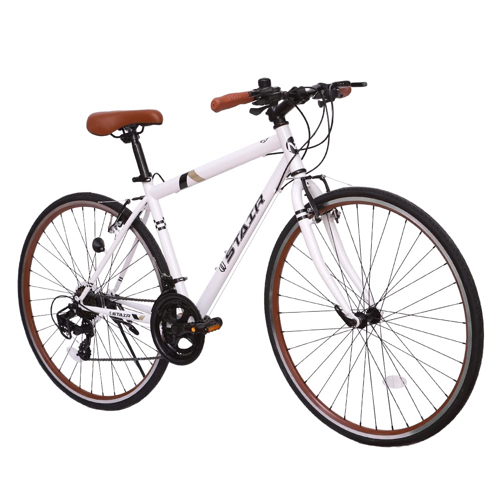 クロスバイク 自転車 700x25c シマノ製14段変速 超軽量高炭素鋼フレーム カラーリム 初心者 フラットハンドル 前後Vブレーキ 通勤 通学 ワイヤ錠・ライトのプレゼント付き(ブラック)
