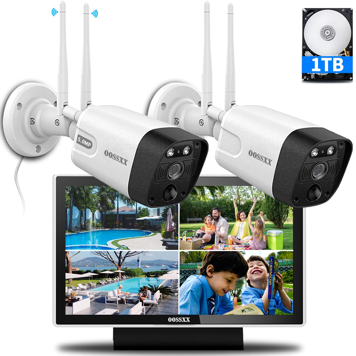 【双方向通話・ダブルアンテナ信号強化・130° 超広角】 防犯カメラ ワイヤレス 屋外 3K 500万画素2台 ワイヤレス監視モニター付き ワイヤレスモニター 監視カメラ 屋外 モニター付き 2台 30,894円