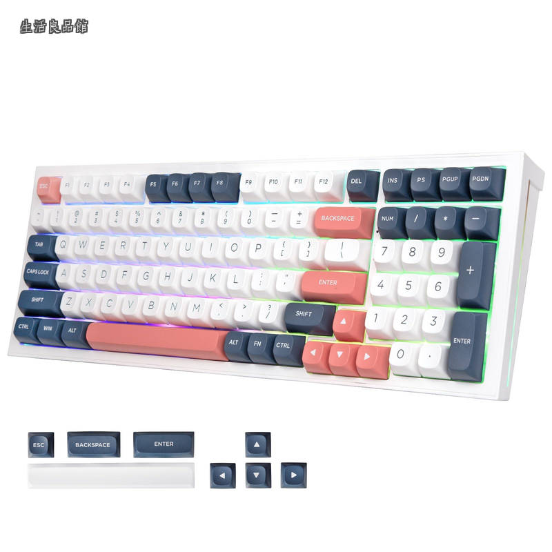 【送料無料】K723 ワイヤレス ゲーミングキーボード 96% テンキー付き 英語配列 銀軸 スピードリニア ホットスワップ ガスケット構造【BT/2.4G/USB有線】メカニカルキーボード Nキーロールオーバー RGBバックライト PC/Mac/PS5対応 (ホワイト&ブルー)|生活良品館