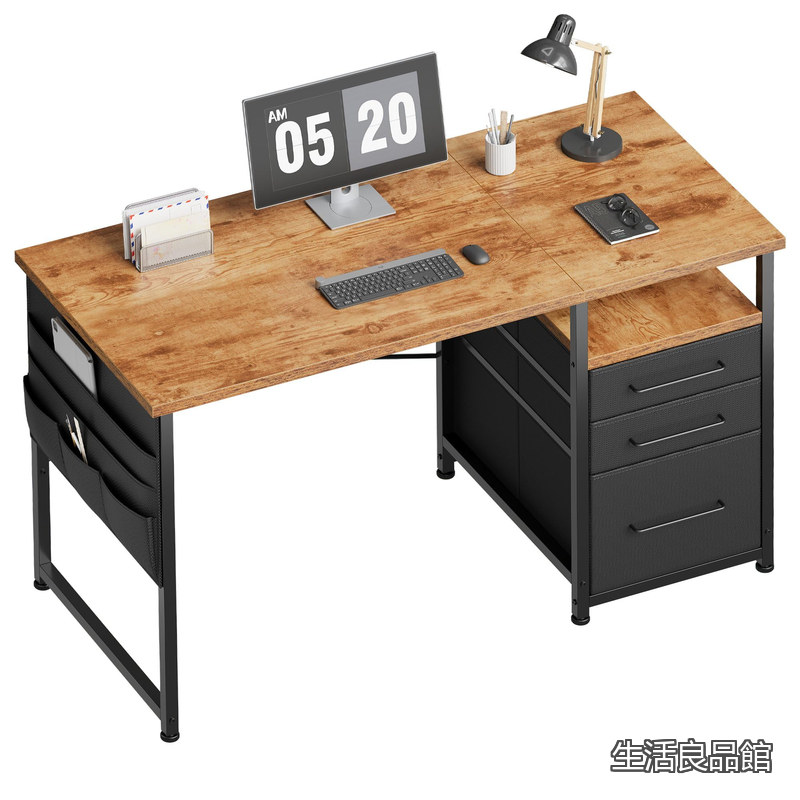 【送料無料】パソコンデスク引き出し付き 学習机 pcデスク 幅120cm×奥行50cm ゲーミングデスク左右入替可 在宅ワーク デスク オフィスデスク 勉強机 ビンテージ|生活良品館