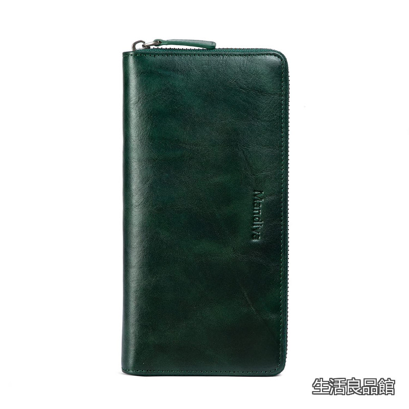 【送料無料】メンズ レディース 長財布 本革 セパレート型 小銭入れ 大容量 ラウンドファスナー トップレザー (グリーン)|生活良品館