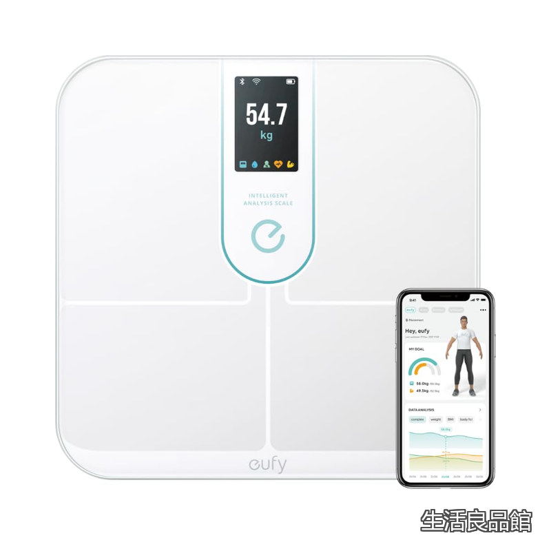 【送料無料】Eufy (ユーフィ) Smart Scale P3 （体重体組成計）【アプリ対応/Fitbit連携/体脂肪率/BMI/心拍数/筋肉量/基礎代謝量/水分量/体脂肪量/骨量/内臓脂肪/タンパク質/骨格筋量/皮下脂肪/体内年齢/ボディタイプ / 3Dモデル】ホワイト｜生活良品館