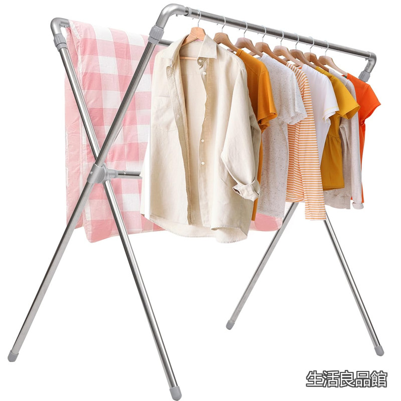 【送料無料】布団干し 洗濯物干し タオルスタンド 折りたたみ ステンレス ハンガー タオル掛け 伸縮式 X型 折りたたみ可能 多機能 ふとん干し ダブルバータイプ 簡単組立 ベランダ 屋外屋内兼用 大容量 耐荷重60kg 幅130-240cm 高さ130-150cm｜生活良品館