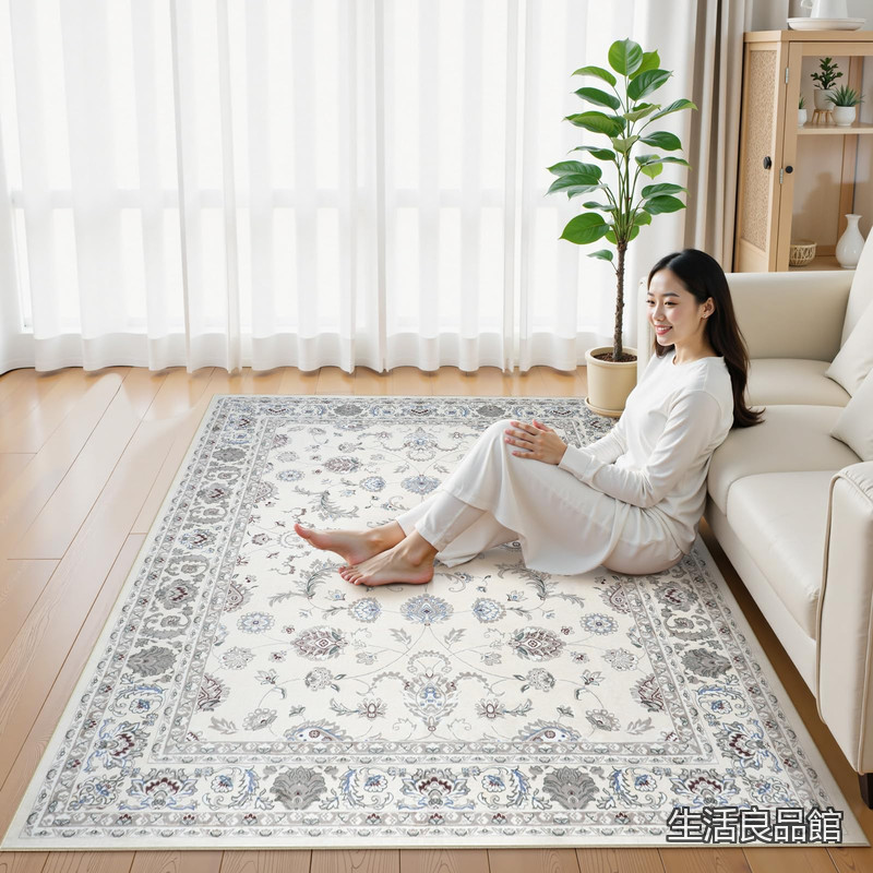 【送料無料】カーペット 200х250cm 3畳 滑り止め ホットカーペット対応 ペルシャ風 ラグ 洗える オールシーズン適用 花柄 防音 耐磨耗性 軽量 抗菌防臭 リビング ダイニング アンティーク ラグマット オフホワイト|生活良品館
