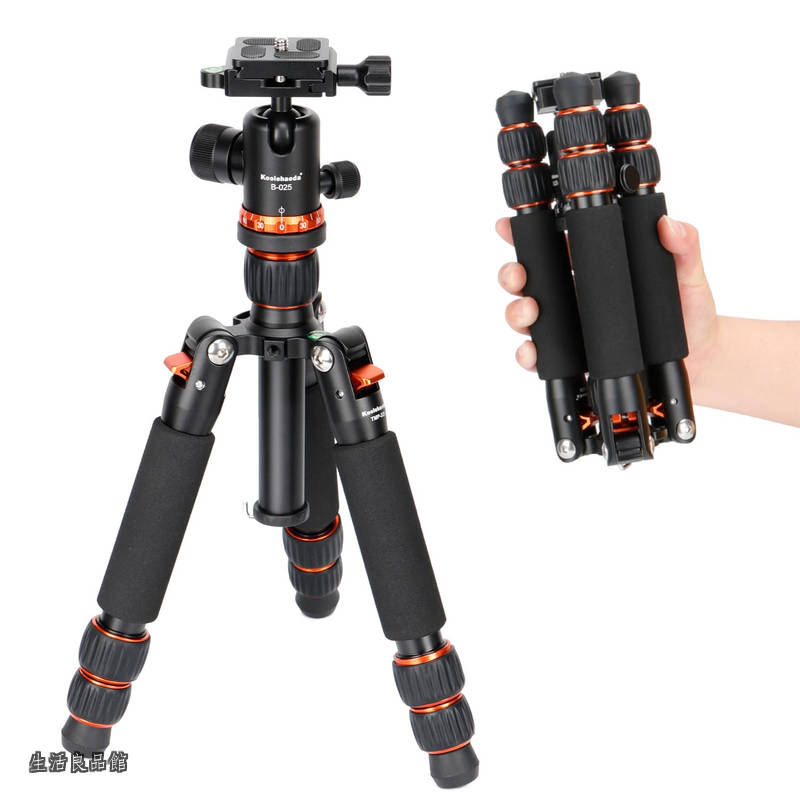 【送料無料】ミニ三脚 カメラ用 卓上三脚 アルミニウム製 高さ63.5CM デスクトップ三脚 自由雲台付き DSLR カメラ ビデオカメラ用 耐荷重10kg、コンパクト 軽量旅行三脚（オレンジ）｜生活良品館