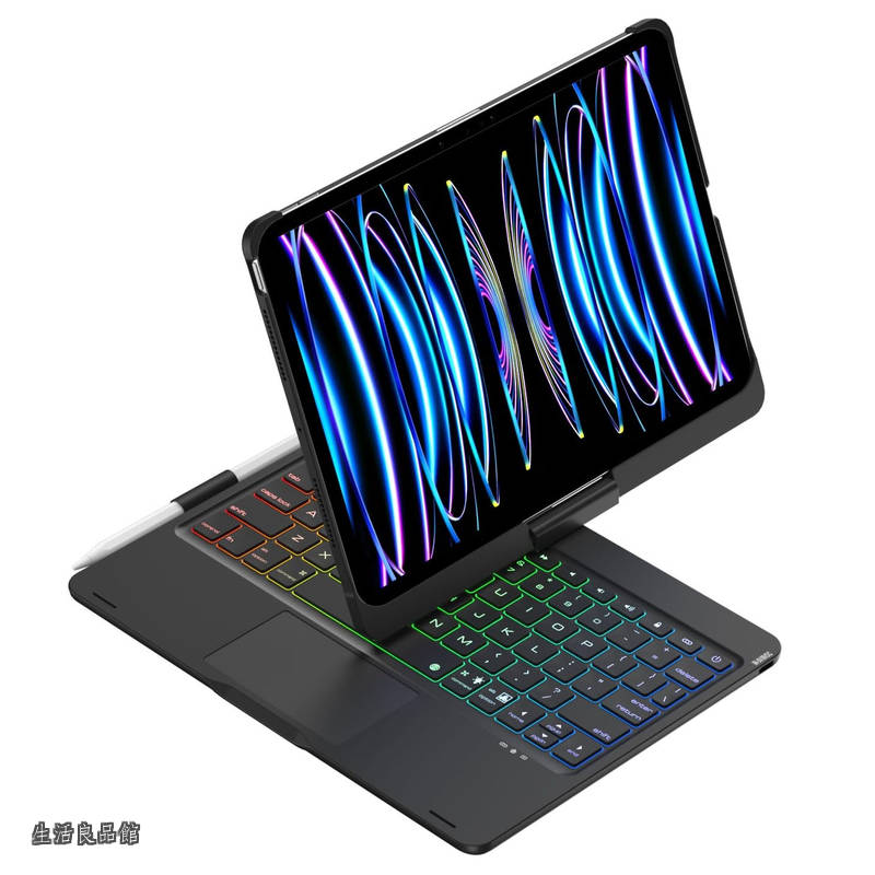 【貨物輸送無料】鍵盤 容れもの 用の iPad Pro 11in (M5/M4、2025/2024) タッチパッド 7色うしろ側点火装置 鉛筆納める 無線電話bluetooth鍵盤 軽銀 Pencil納める  黒