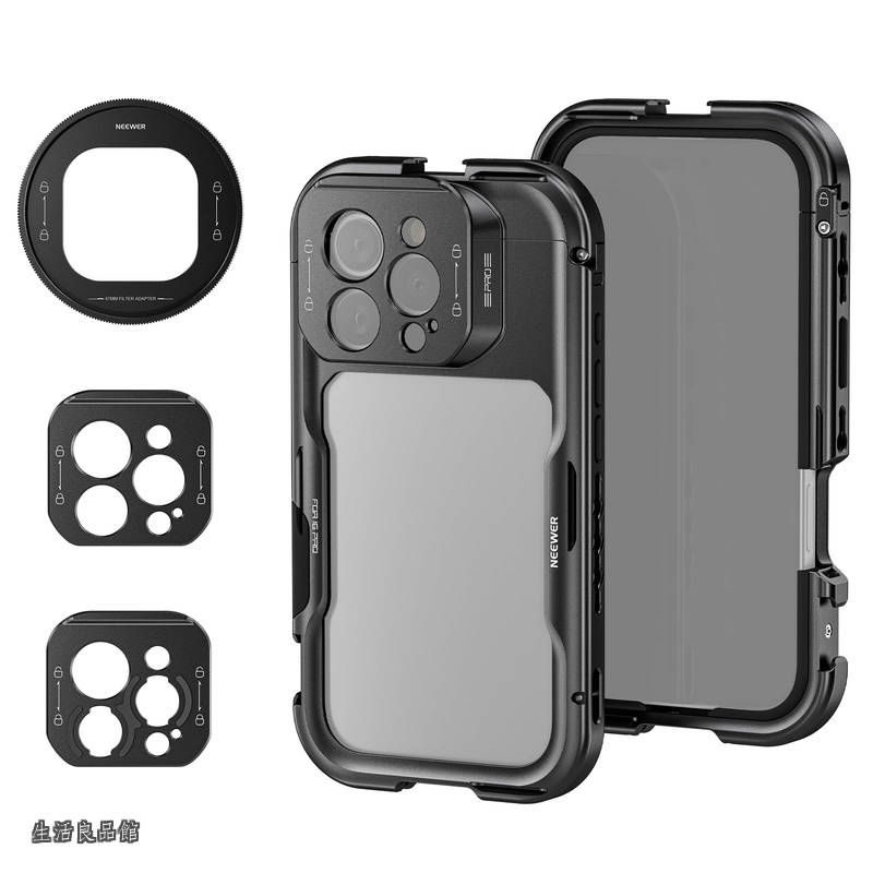 【貨物輸送無料】スマホケージ iPhone 16 Pro用 ビデオリグケージ 軽銀アロイ製 クイック上木 67粍水漉しアダプタ/17粍水晶体うしろ側一皿/Tマウントレンズアダプター付き添い人 スマートフォンスタビライザー TikTok/YouTube/Vlog映画化用 PA073
