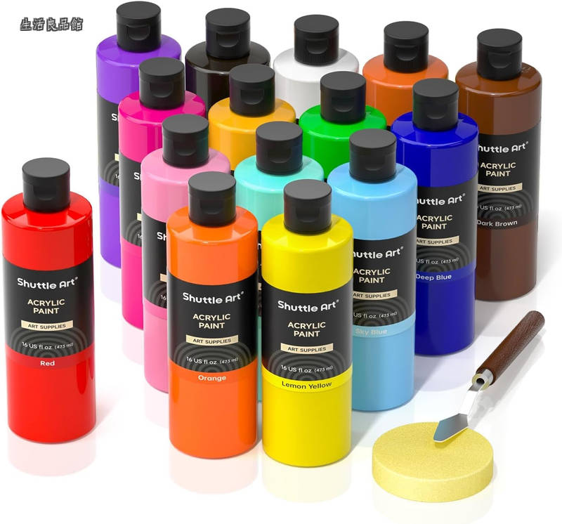 【貨物輸送無料】Art アクリル樹脂えの具 15色 473ml 大電気容量 えの具仕掛ける 出刃包丁 海綿質付き添い人 速乾 耐水 耐久 伸ばすことが好いたらしい 晴れ晴れしい 瓶 帆布/石/用材/陶芸/壁に描ける 画材 芸術備品 小間絵 成年者の塗り絵 美術家 美大生 授業時間用