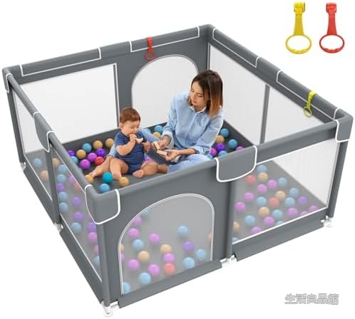 【送料無料】ベビーサークル メッシュ 130&times;130&times;66cm 小さめ 赤ちゃん グレー クッション付き 安全設計 コンパクト収納 洗えるカバー 片付け簡単 室内用 柔らかい保護フレーム 滑り止め 吸盤付き 工具不要 簡単組立｜生活良品館