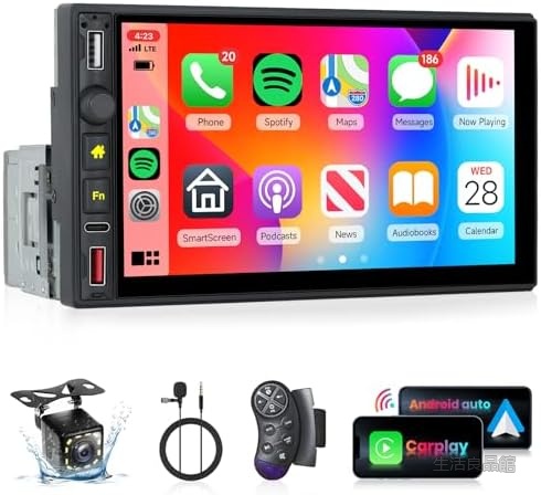 【送料無料】ワイヤレス CarPlay Android Auto 1DIN カーステレオ 7インチタッチスクリーン Bluetooth FMラジオ ミラーリング USB Type-C SWC カラフルバックライト バックカメラ付き|生活良品館