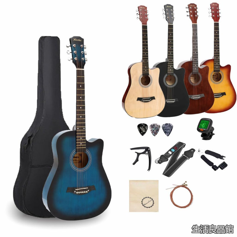 【送料無料】セット 38インチ 初心者 アコギ バスウッド&テックウッド材 練習用 弦楽器 フォークギター スチール弦 おしゃれ 小学生 大人兼用 人気｜生活良品館