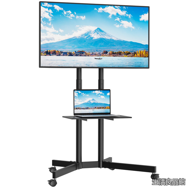 【貨物輸送無料】民族大移動式 壁寄せテレビ受像機照明ランプ 32-75in液晶テレビ受像機に相応う スイ呼びりん ご機嫌手合い キャスター付き添い人 高さ合わせる能力のある VESA600*400粍まで 耐荷重55KG 棚板付き添い人 黒いこと
