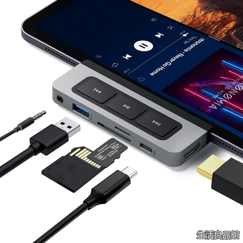 【送料無料】iPad Pro usb-c ハブ 6-in-1 Media Hub メディアボタン 拡張 4K HDMI出力 60W PD MicroSD SDカードリーダー イヤホン usb 接続 ショートカットキーボード コン｜生活良品館