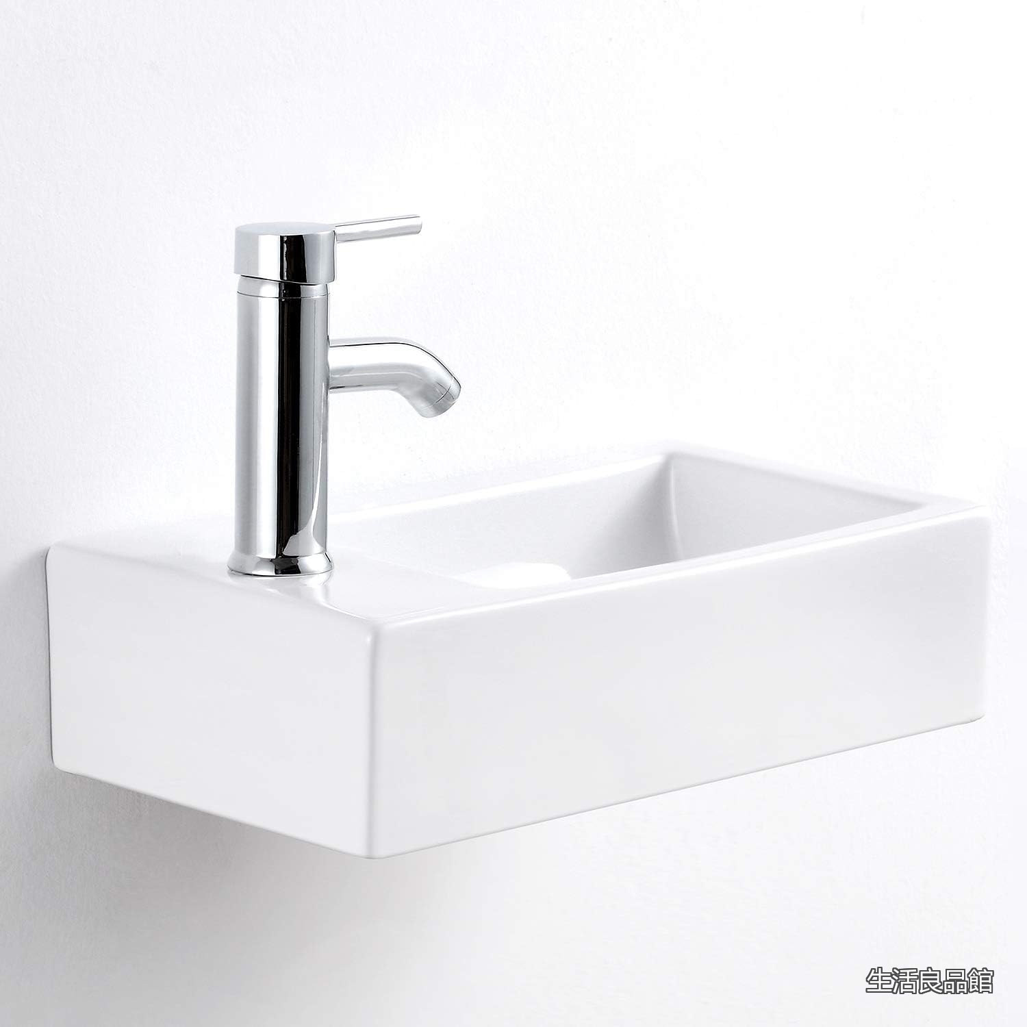 【送料無料】手洗い器 壁掛け 手洗器 陶器 洗面ボウル 洗面台 おしゃれ 手洗いボウル 壁付け型 手洗い台 (37*18*9【(蛇口左）白色】)｜生活良品館