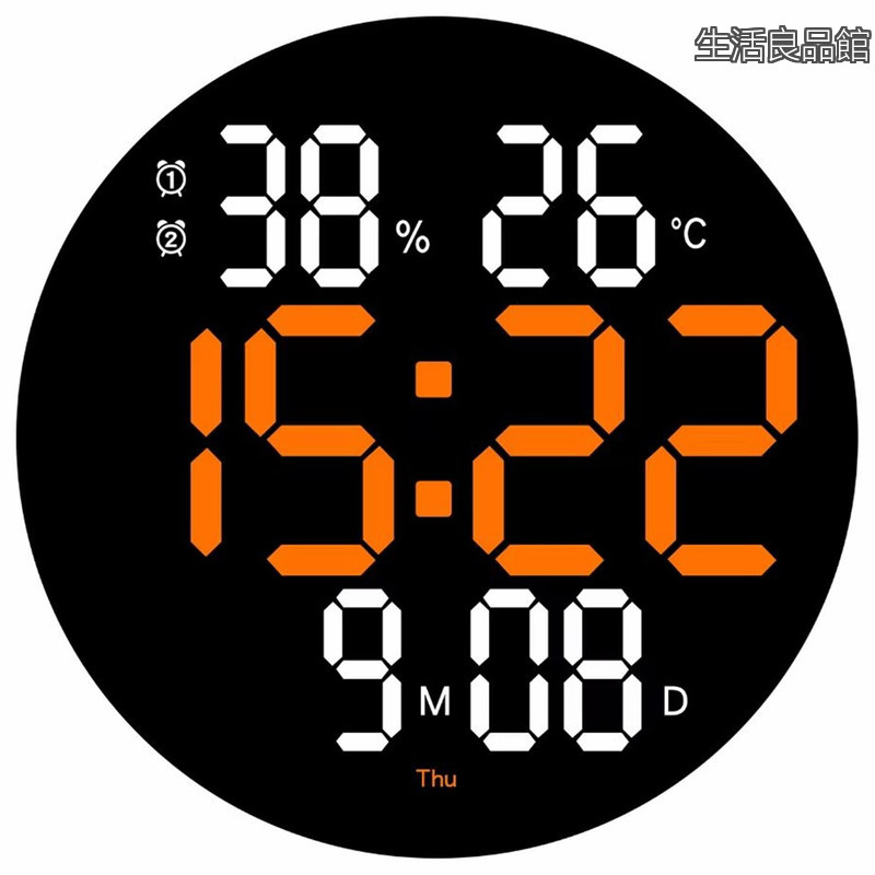 【貨物輸送無料】飾りつけ時辰儀 静音 発しる LEDデジタル陰電子飾りつけ時辰儀 目覚まし時計時辰儀 音なし 飾りつけ体温計湿度計 LEDデジタル掛け時計 壁飾りつけ省エネ自動小銃 センシング発しる (オレンジ色(差しわたし25糎))