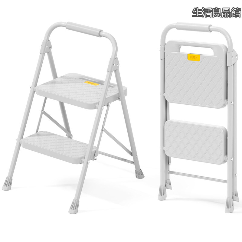 【貨物輸送無料】2段 脚立 手摺り付き添い人 折り畳み 踏み台 軽銀製 軽さ 耐荷重150kg 気が大きい踏み台 上滑り打ち切り ワンタッチ鍵を掛ける パウダーコンパクト 納める助けになる 身寄り用 御厨子所 大掃き出す DIY