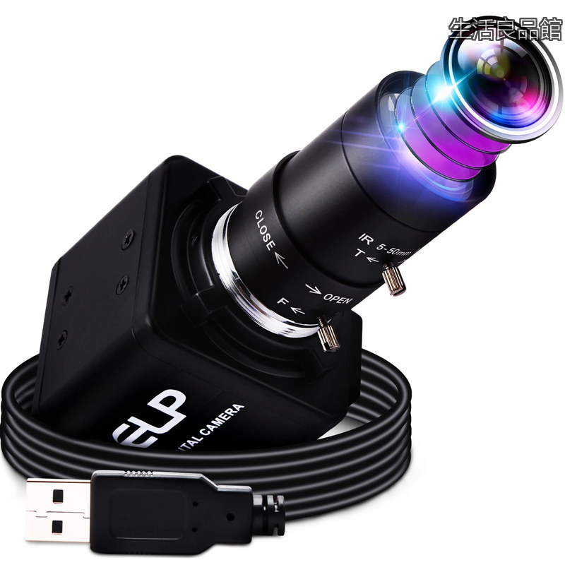 【送料無料】ELP 260fps 光学ズームWebカメラ 200万画素 高速 ウェブカメラ 5-50mm可変焦点レンズ Web会議用カメラ 1/3" CMOS OV4689 1080p 60fps Webかめら Windows Linux Android｜生活良品館
