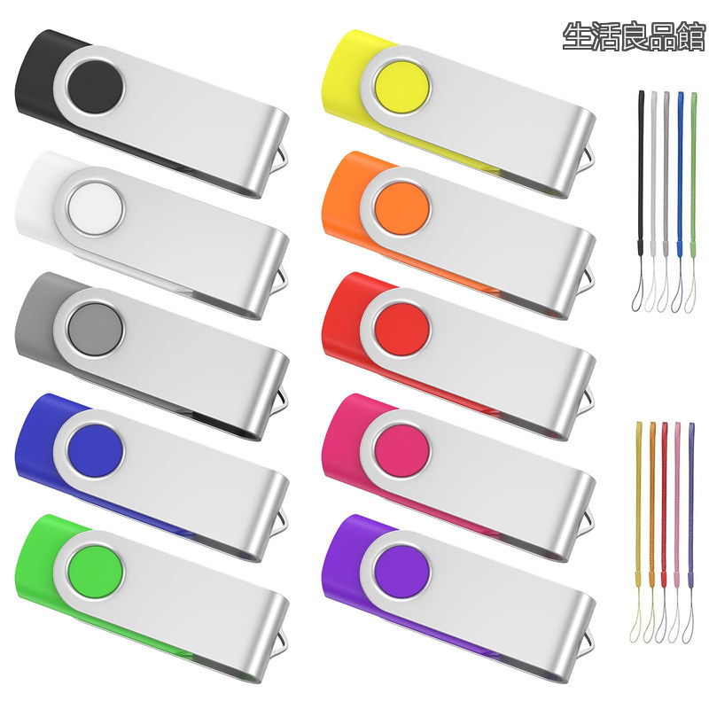 【送料無料】USBメモリ 16GB 10本セット USB2.0 スイベル式 フラッシュドライブ ストラップ付き データ保存用 カラーミックス 業務用 学校 まとめ買い 大量購入｜生活良品館