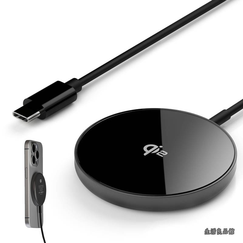 【送料無料】Qi2 15W マグネット式 ワイヤレス充電器|薄型 7.4mm 丸型 業界極小(本体直径55mm)|iPhone 12?17(iOS17.4以降で最大15W)/ AirPods( MagSafe ケース)/ Google Pixel 10対応|USB-C 一体型|片手操作|落ち着くデザイン 小型 収納?携行性 スマホ充電 25C23W|生活良品館